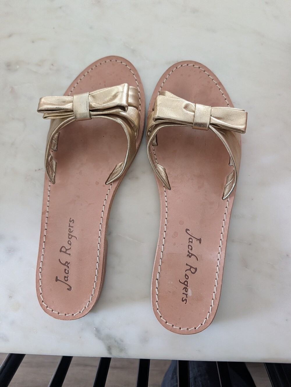 Jack Rogers "Brightly Bow" Metallic Gold Bow Slide Sandals Size 11M